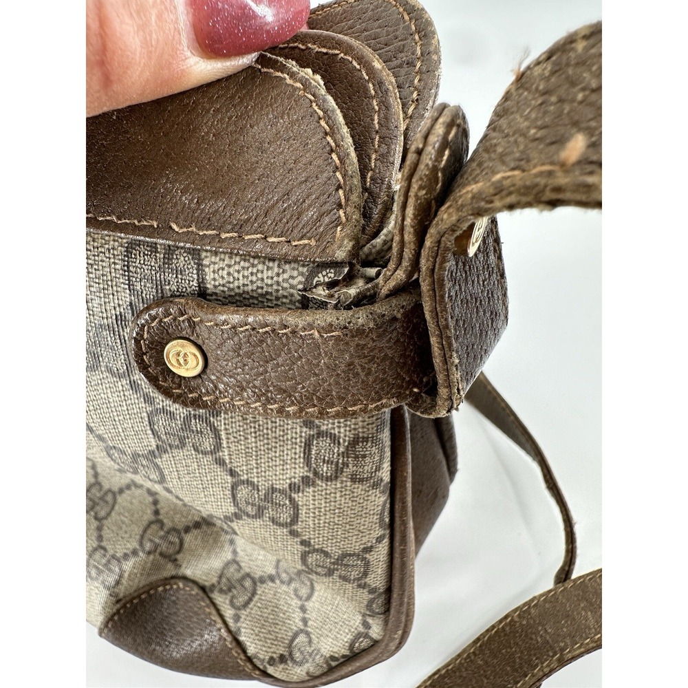 Vintage GUCCI Brown GG PVC Canvas and Leather Crossbody Shoulder Bag 001 25 0251 - Picture 11 of 16